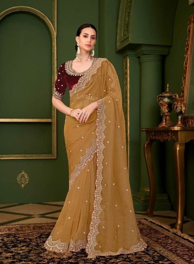 Ochre Cocktail Ready To Wear/Easy Saree - Panaash Saree