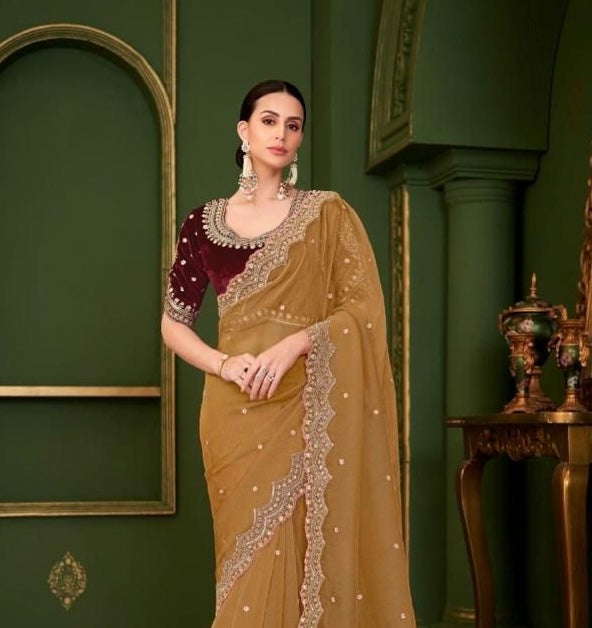 Ochre Cocktail Ready To Wear/Easy Saree - Panaash Saree