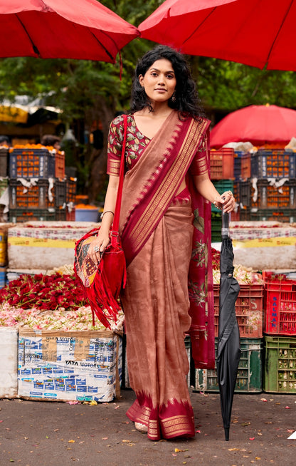 Red Cotton Ready To Wear/Easy Saree by Stylebypanaash 