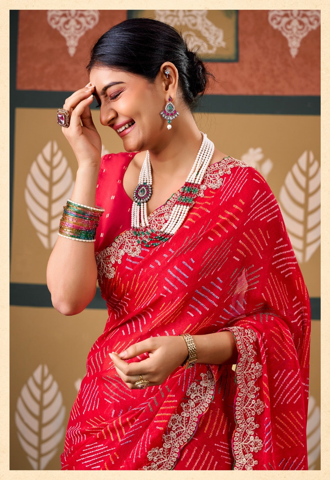 Red Chiffon Ready To Wear/Easy Saree