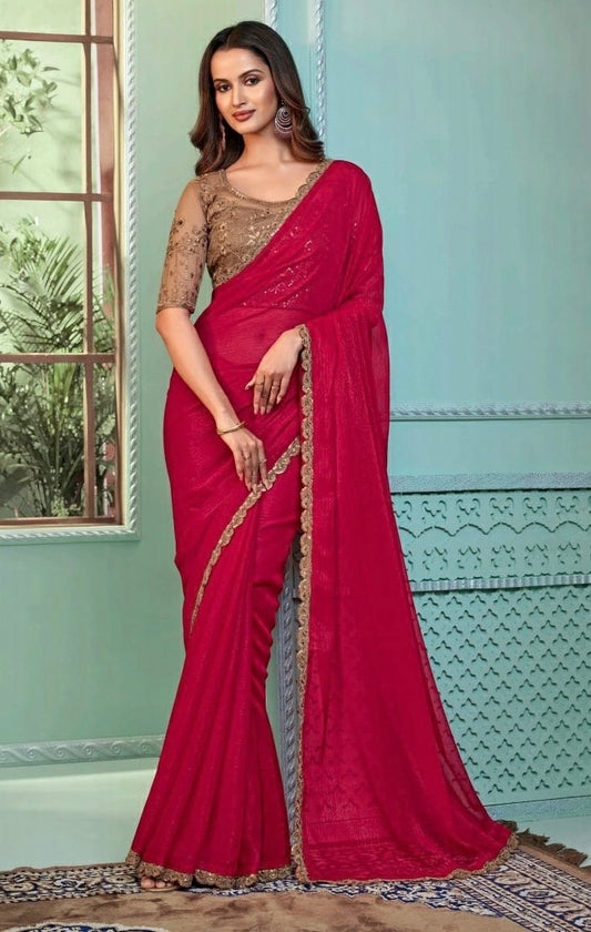 Red Cocktail Readymade Saree