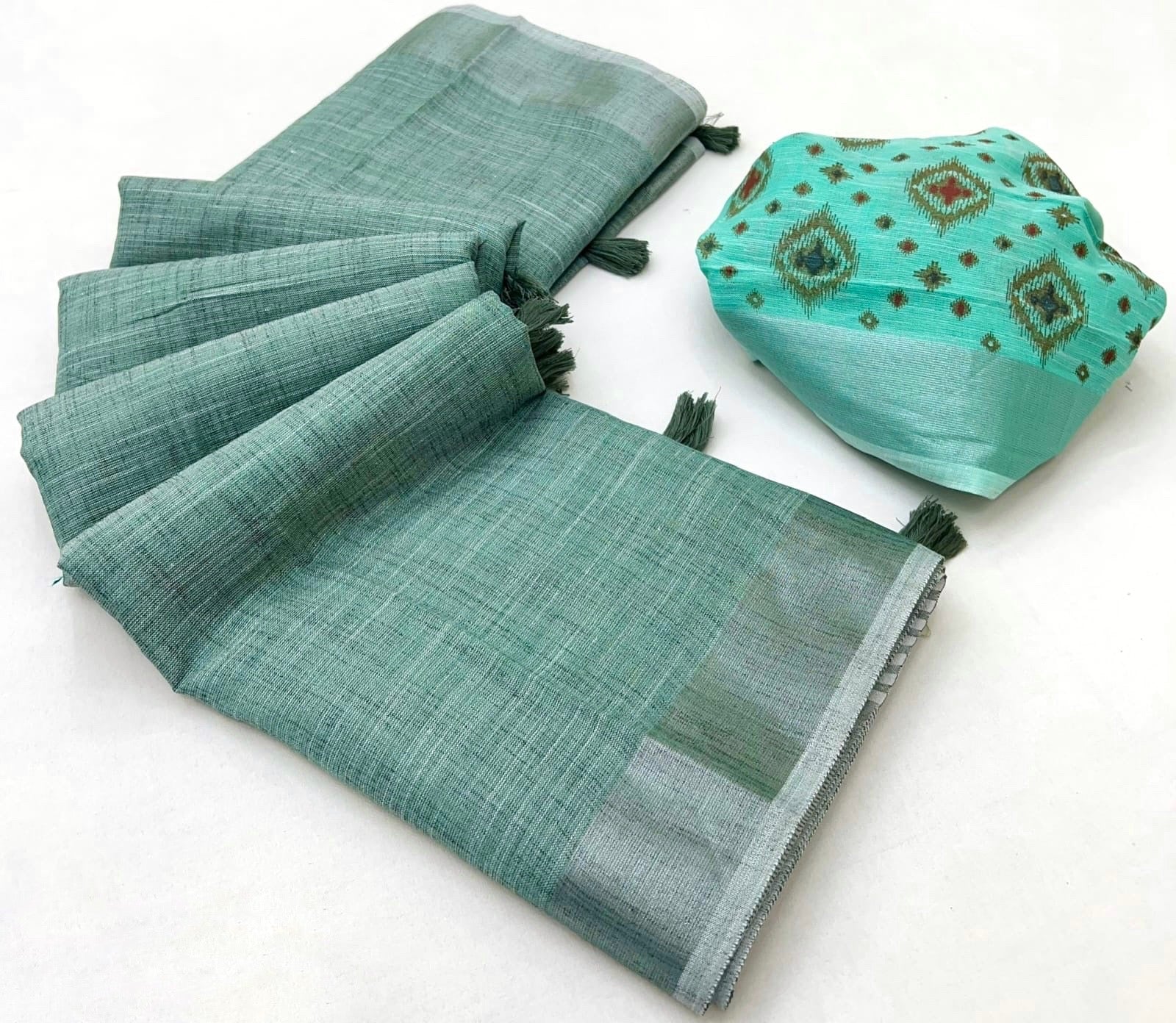 Turquoise Linen Office Wear Readymade/Easy Saree - Panaash Saree