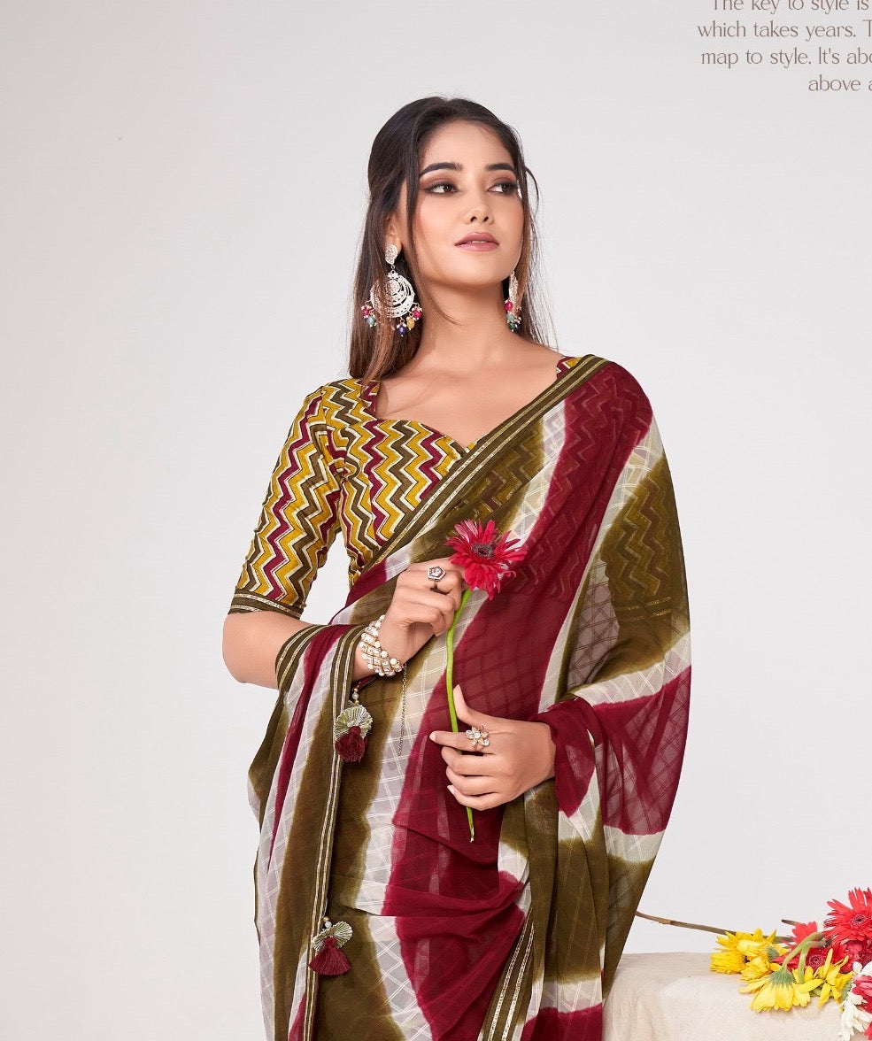 Multi Color Georgette Readymade/Easy Saree