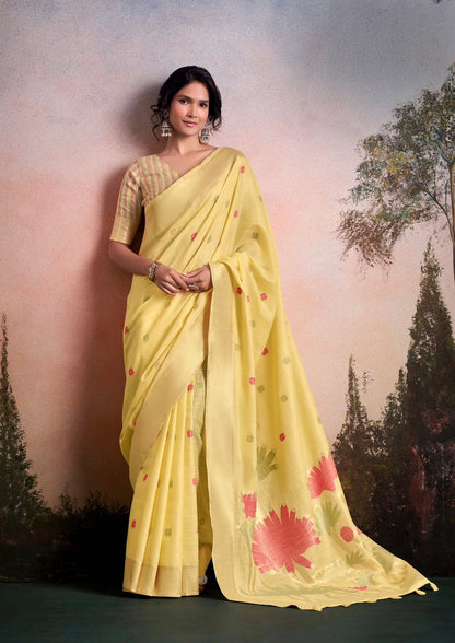 Yellow Linen Office Wear Ready To Wear/Easy Saree - Panaash Saree