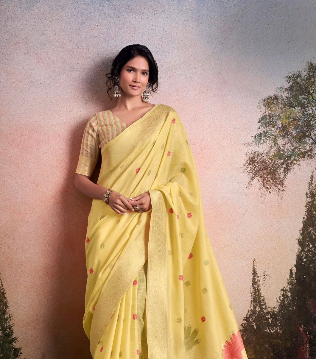 Yellow Linen Normal Drape Saree - Panaash Saree