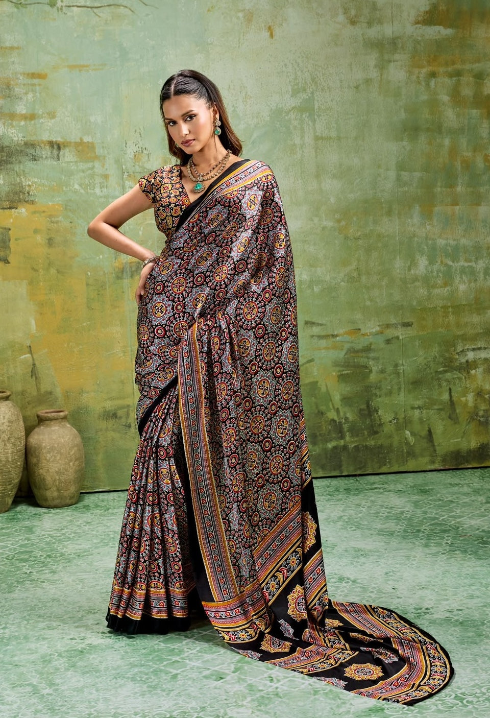 Black Modal Silk Ready To Wear/Easy Saree by Stylebypanaash