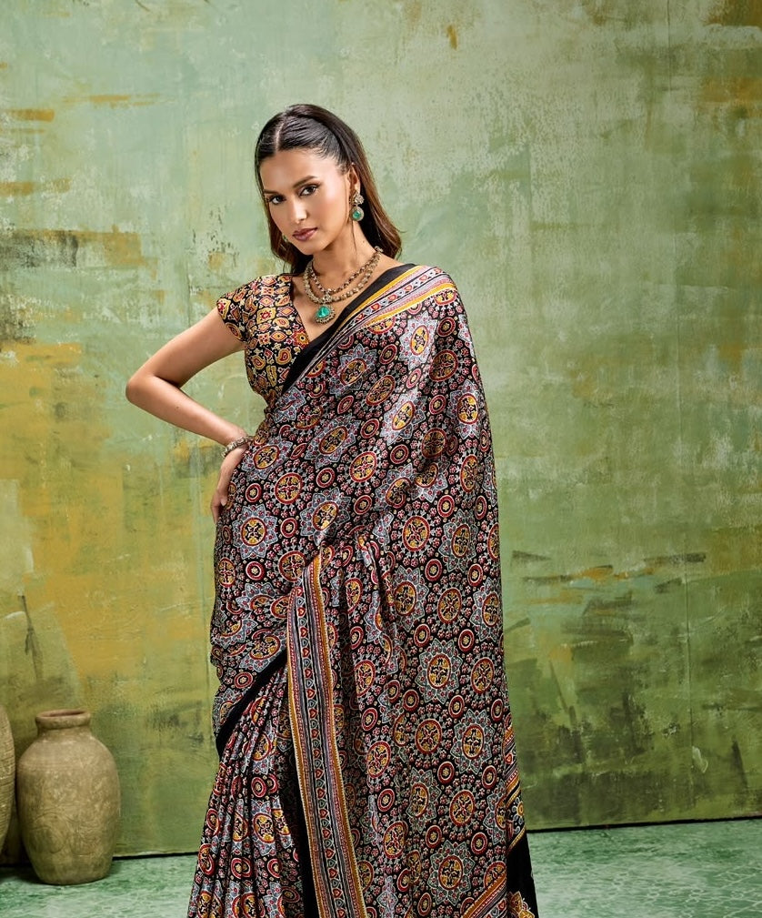 Black Modal Silk Ready To Wear/Easy Saree by Stylebypanaash