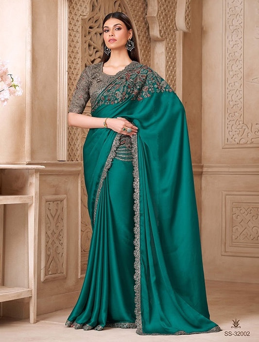 Peacock Color Cocktail Party Wear Readymade Saree