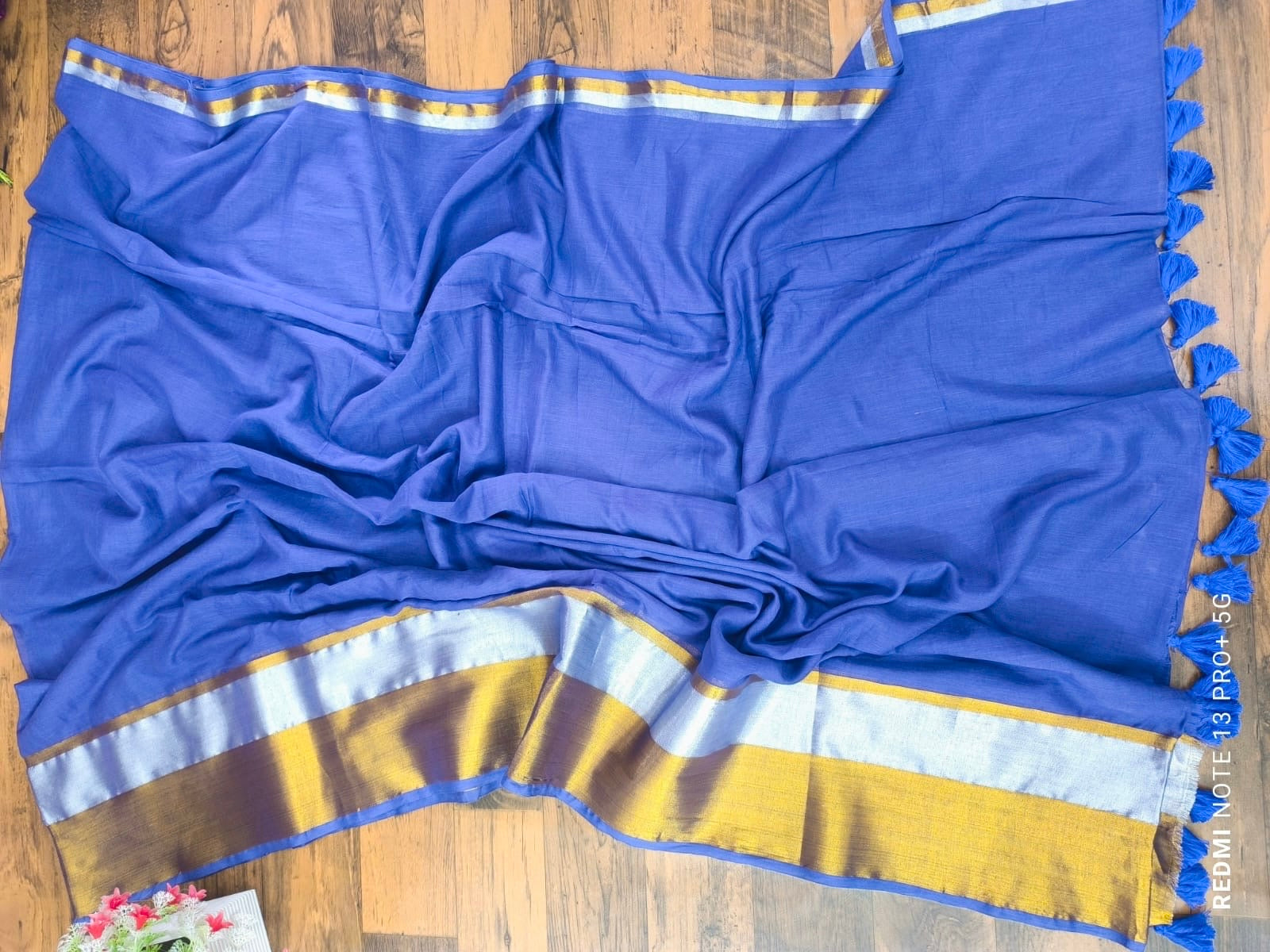 Powder Blue Cotton Ready To Wear/Easy Saree - Panaash Saree