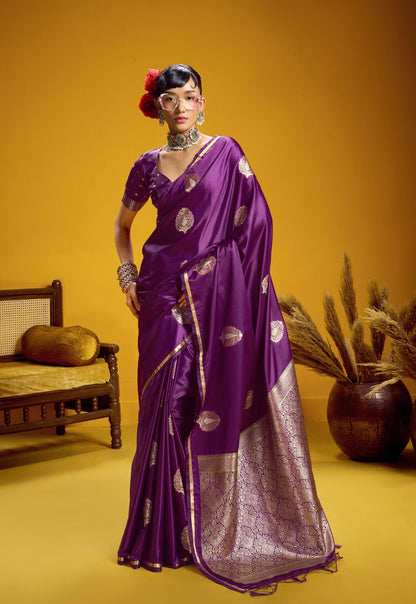 Magenta Satin Silk Ready To Wear/Easy Saree - Panaash Saree