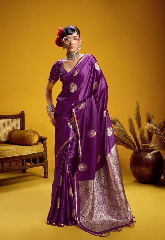 Magenta Satin Silk Ready To Wear/Easy Saree - Panaash Saree