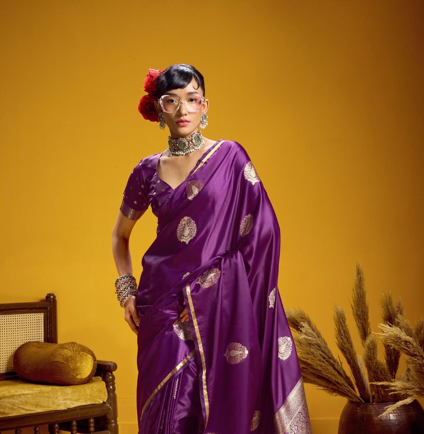 Magenta Satin Silk Ready To Wear/Easy Saree - Panaash Saree