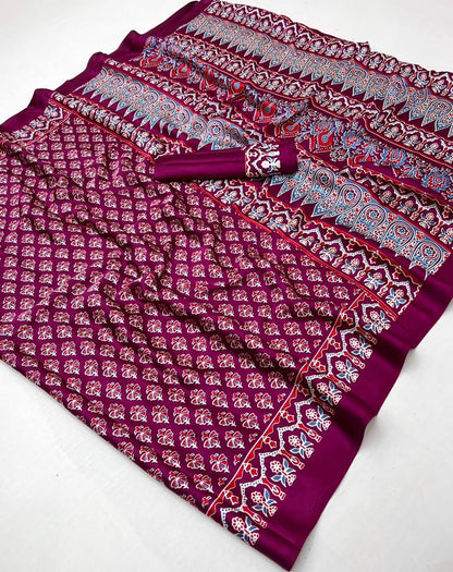 Wine Purple Crepe Silk Readymade/Easy Saree - Panaash Saree