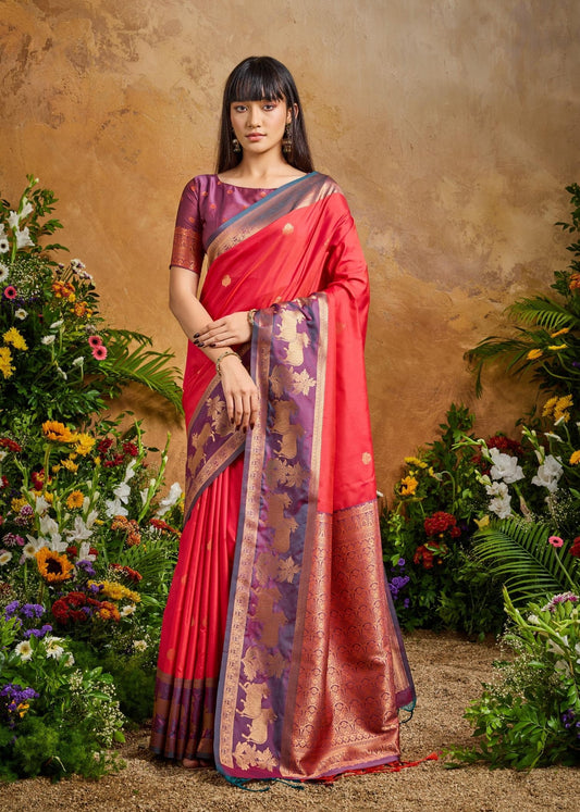 Red Kanjivaram Silk Readymade/Easy Saree
