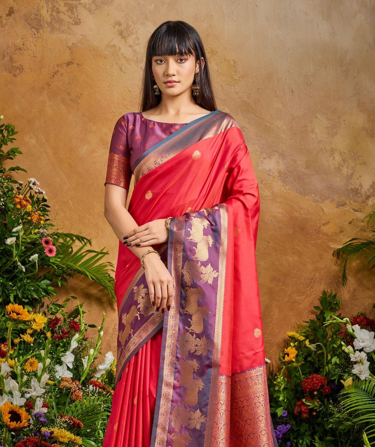Red Kanjivaram Silk Readymade/Easy Saree