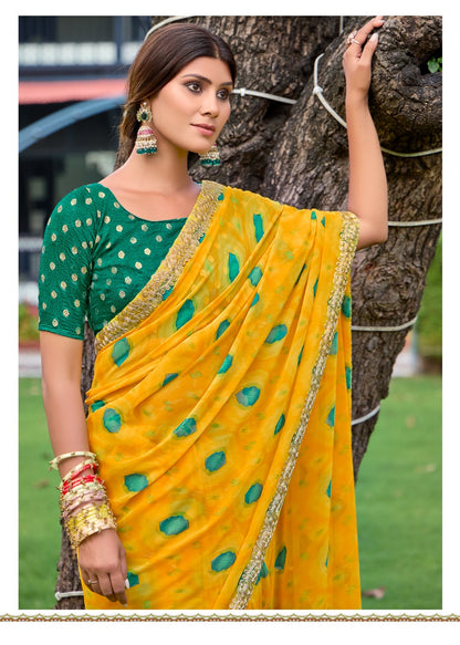 Yellow Georgette Readymade/Easy Saree