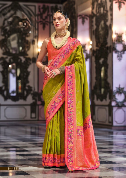 Light Green Banarasi Silk Readymade/Easy Saree