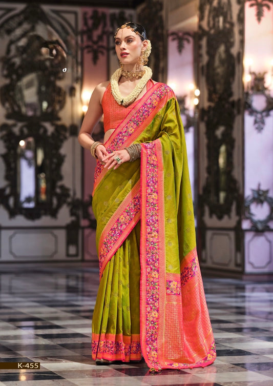 Light Green Banarasi Silk Readymade/Easy Saree