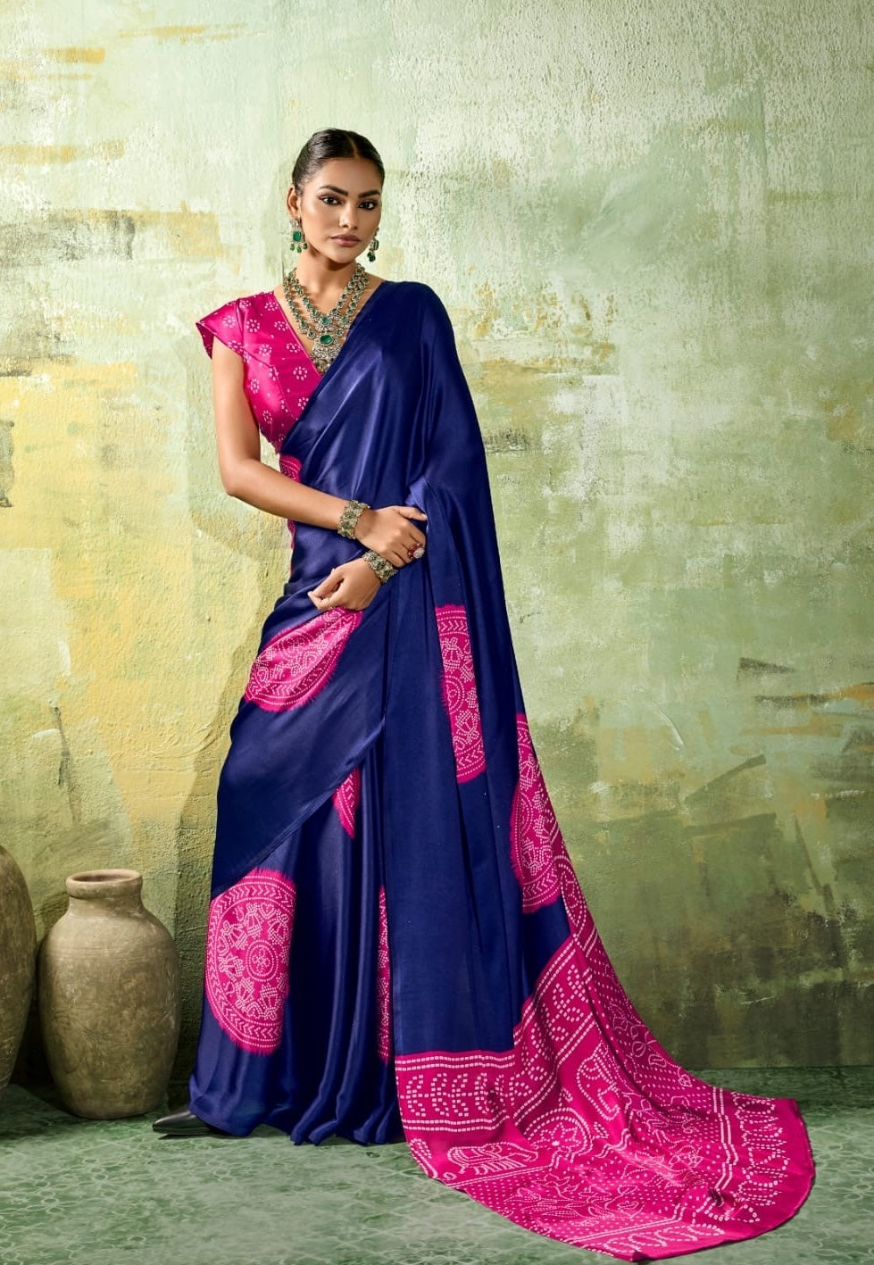 Navy Blue Modal Silk Ready To Wear/Easy Saree by Stylebypanaash