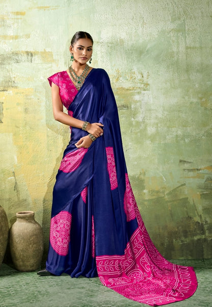 Navy Blue Modal Silk Ready To Wear/Easy Saree by Stylebypanaash