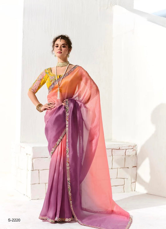 Multicolor Organza Readymade Saree With Fancy Blouse Piece