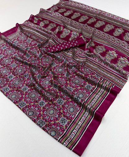 Magenta Crepe Silk Ready To Wear/Easy Saree - Panaash Saree