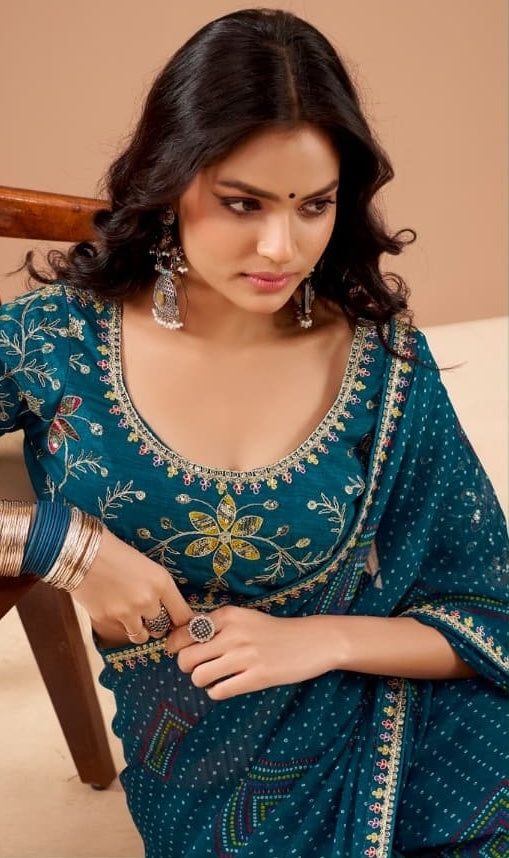 Green Georgette Readymade/Easy Saree - Panaash Saree