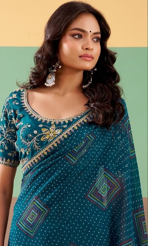 Green Georgette Readymade/Easy Saree - Panaash Saree