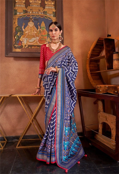 Dark Blue Patola Silk Readymade/Easy Saree