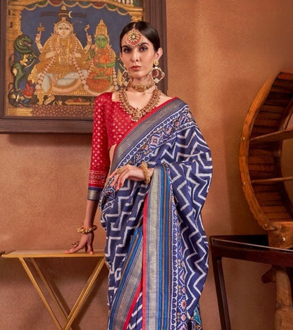 Dark Blue Patola Silk Readymade/Easy Saree