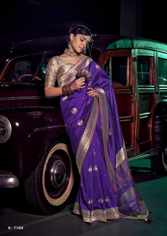 Purple Color Banarasi Silk Readymade/Easy Saree