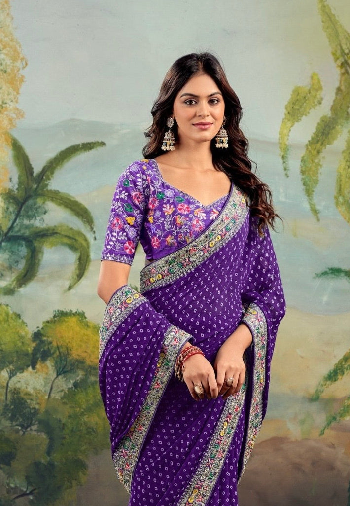 Purple Georgette Readymade/Easy Saree