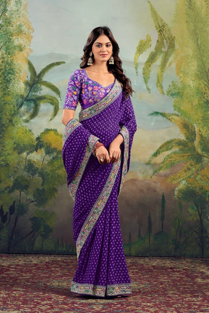 Purple Georgette Readymade/Easy Saree