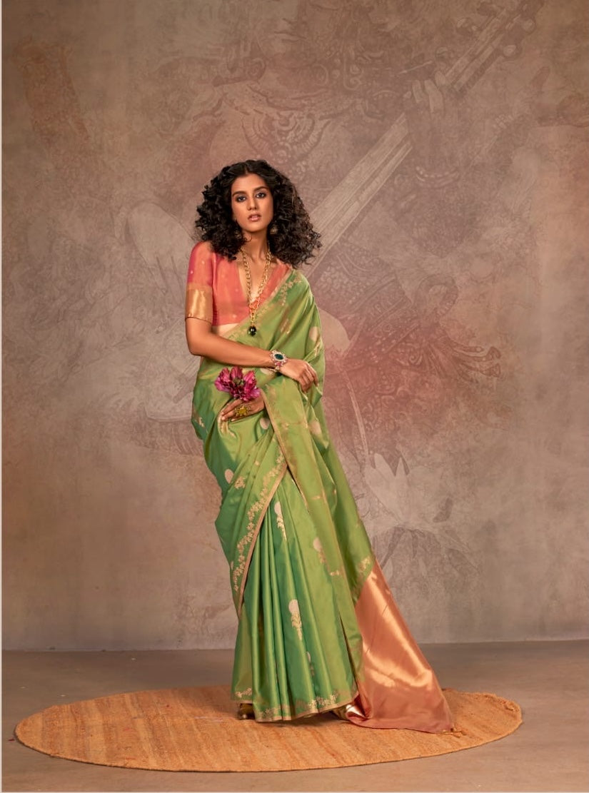 Parrot Green Kanjivaram Silk Readymade/Easy Saree - Panaash Saree