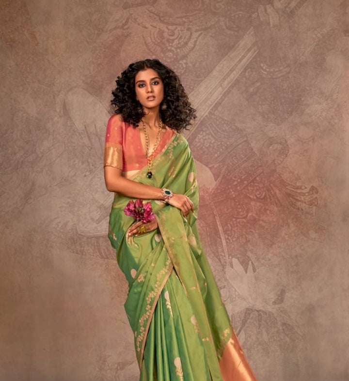 Parrot Green Kanjivaram Silk Readymade/Easy Saree - Panaash Saree