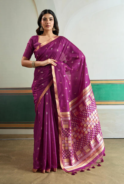 Magenta Tussar Silk Readymade/Easy Saree