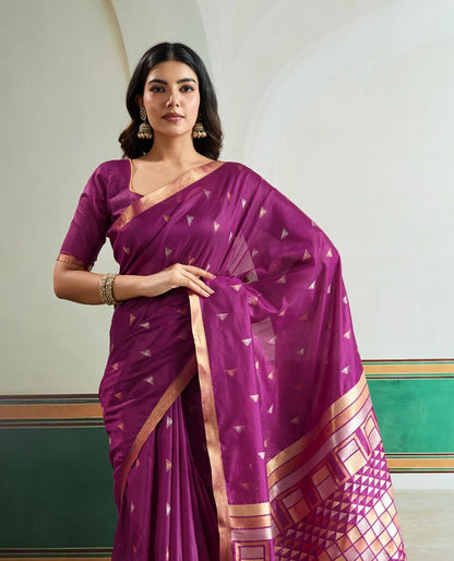 Magenta Tussar Silk Readymade/Easy Saree