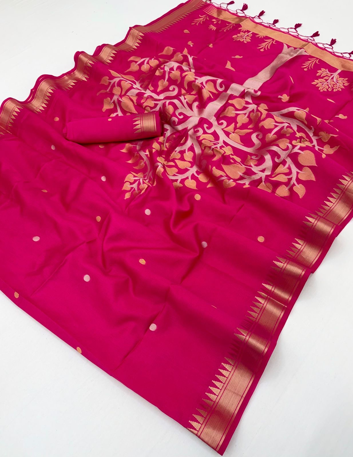 Fuchsia Pink Kataan Silk Readymade/Easy Saree - Panaash Saree