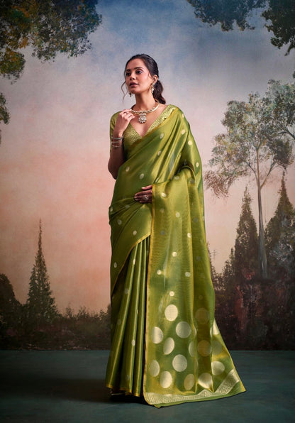 Green Tissue Silk Readymade/Easy Saree - Panaash Saree