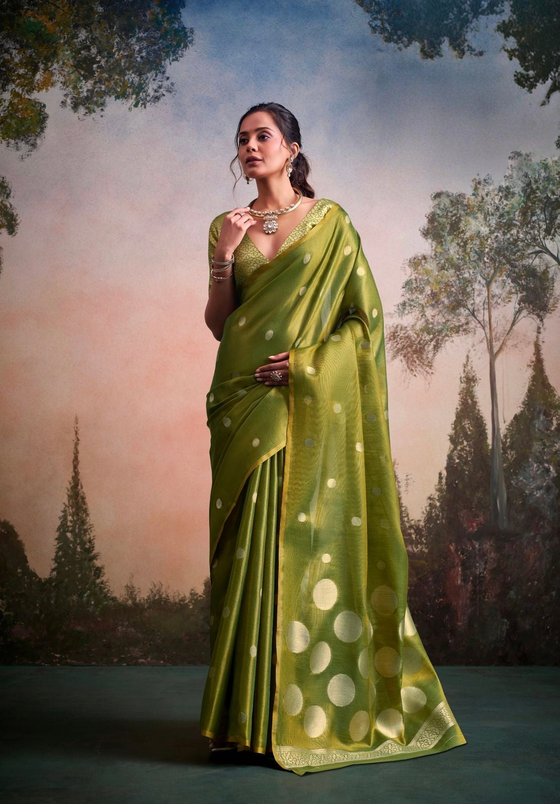 Green Tissue Silk Normal Drape Saree - Panaash Saree