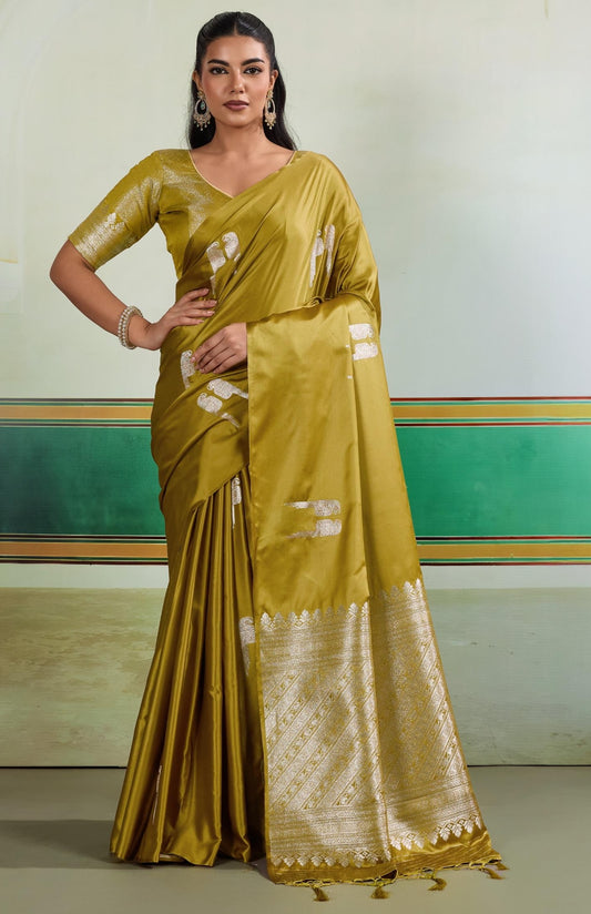 Gold Color Satin Silk Readymade/Easy Saree
