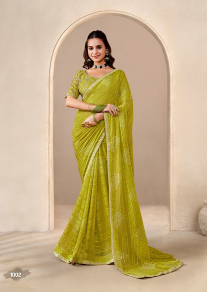 Green Georgette Readymade/Easy Saree