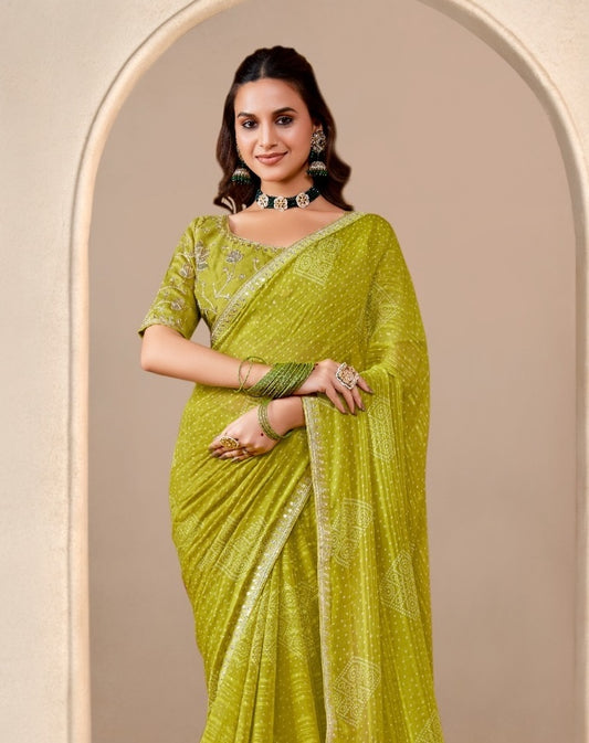 Green Georgette Readymade/Easy Saree