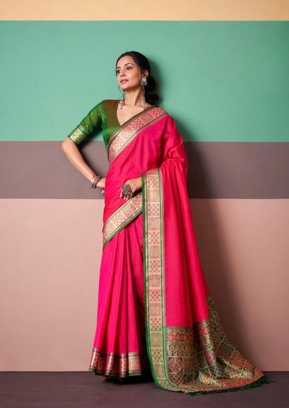 Hot Pink Soft Silk Ready To Wear/Easy Saree - Panaash Saree