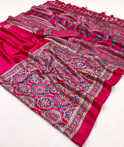 Bright red Crepe Silk Office wear Readymade/Easy Saree