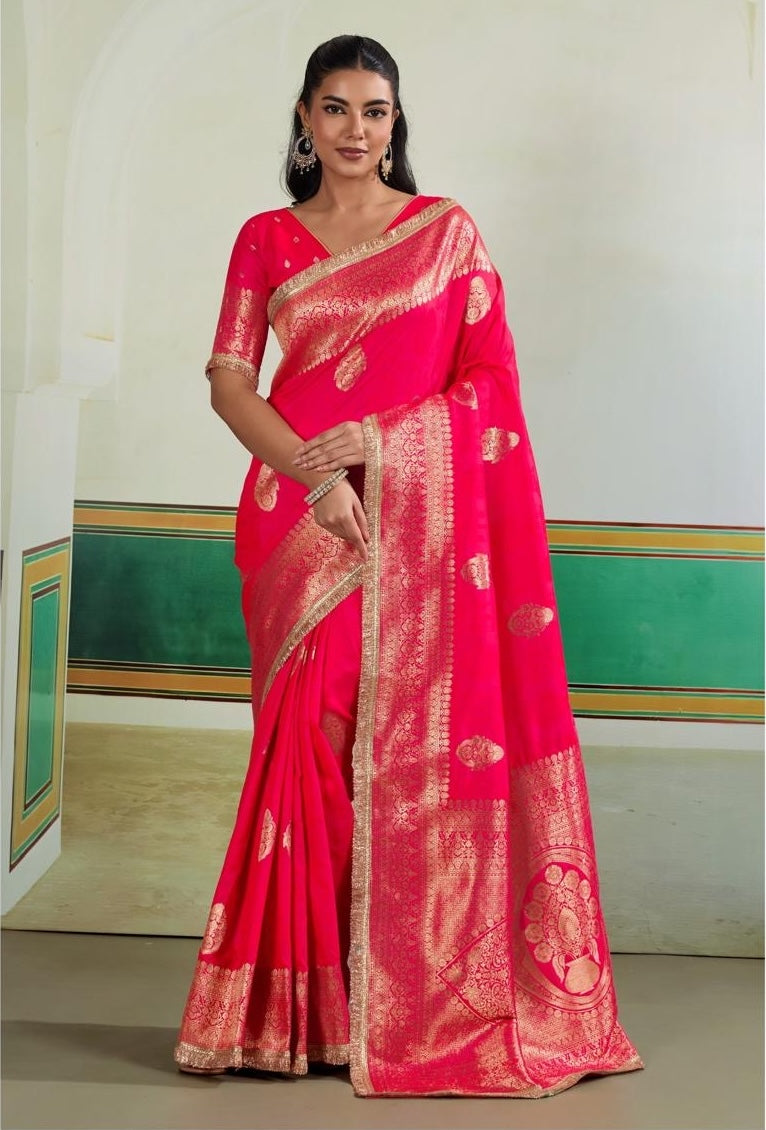 Fuchsia Banarasi Silk Readymade/Easy Saree