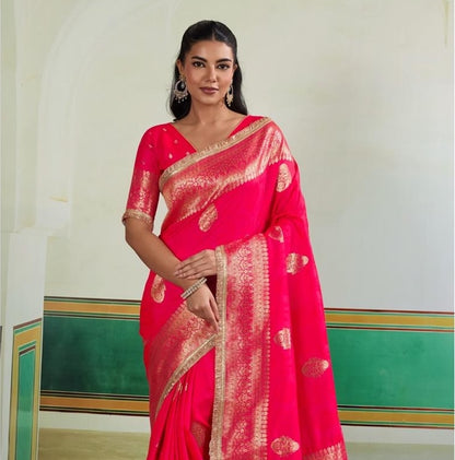 Fuchsia Banarasi Silk Readymade/Easy Saree