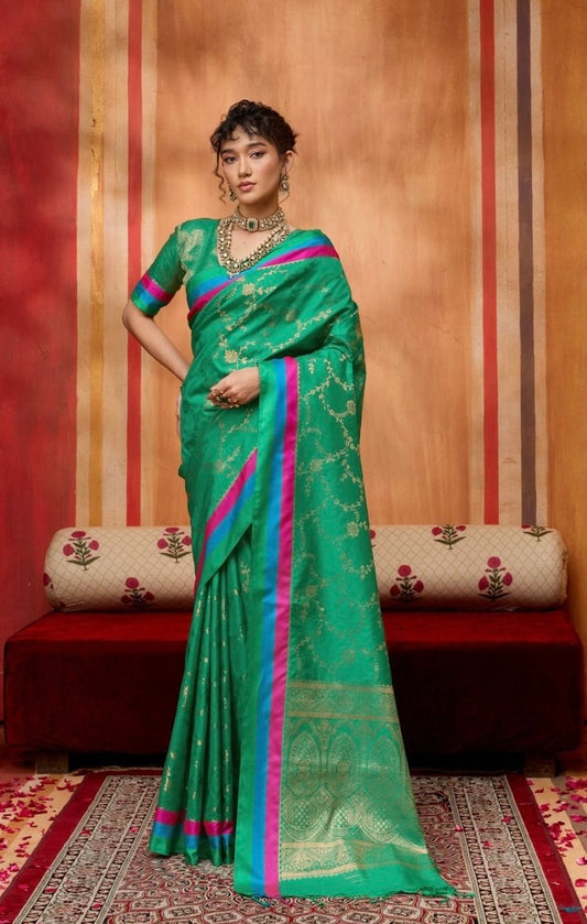 Green Kanjivaram Silk Readymade/Easy Saree