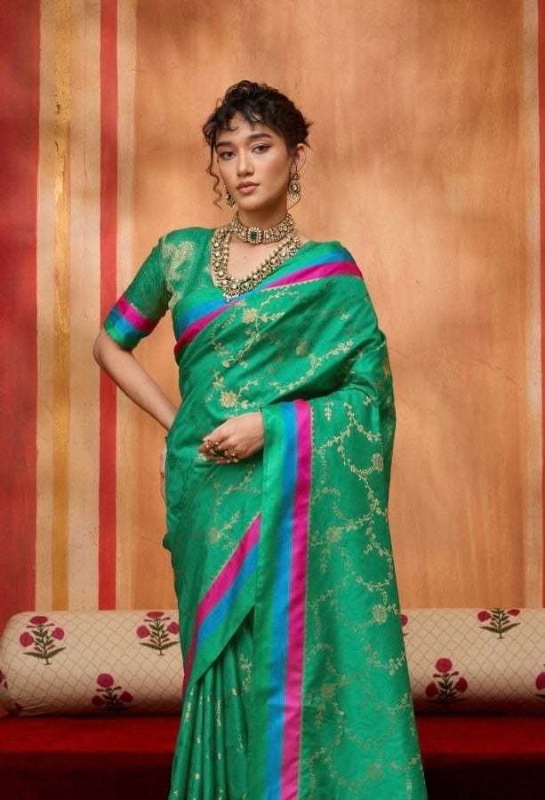 Green Kanjivaram Silk Readymade/Easy Saree