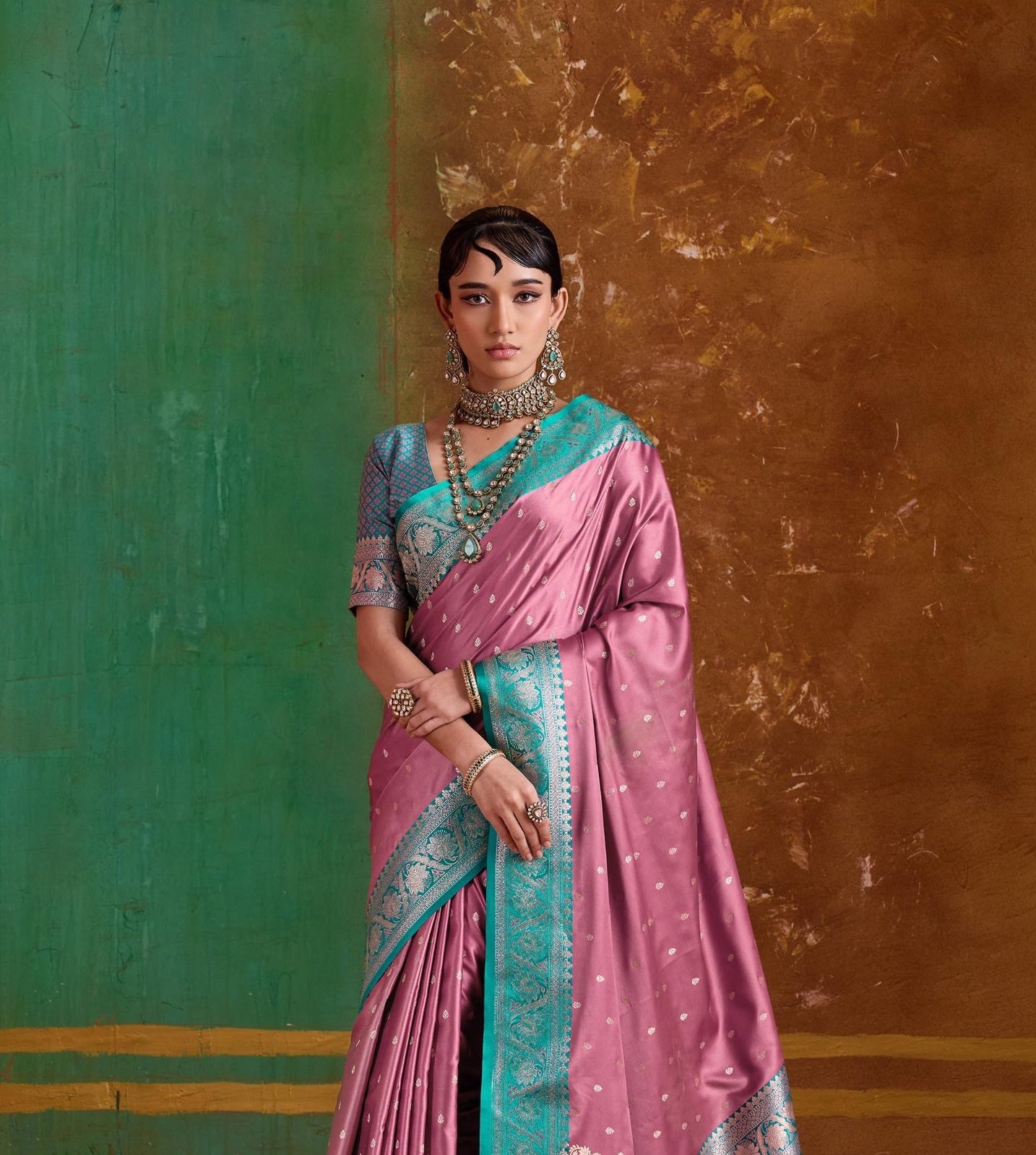 Dusty Rose Pink Satin Silk Readymade/Easy Saree - Panaash Saree